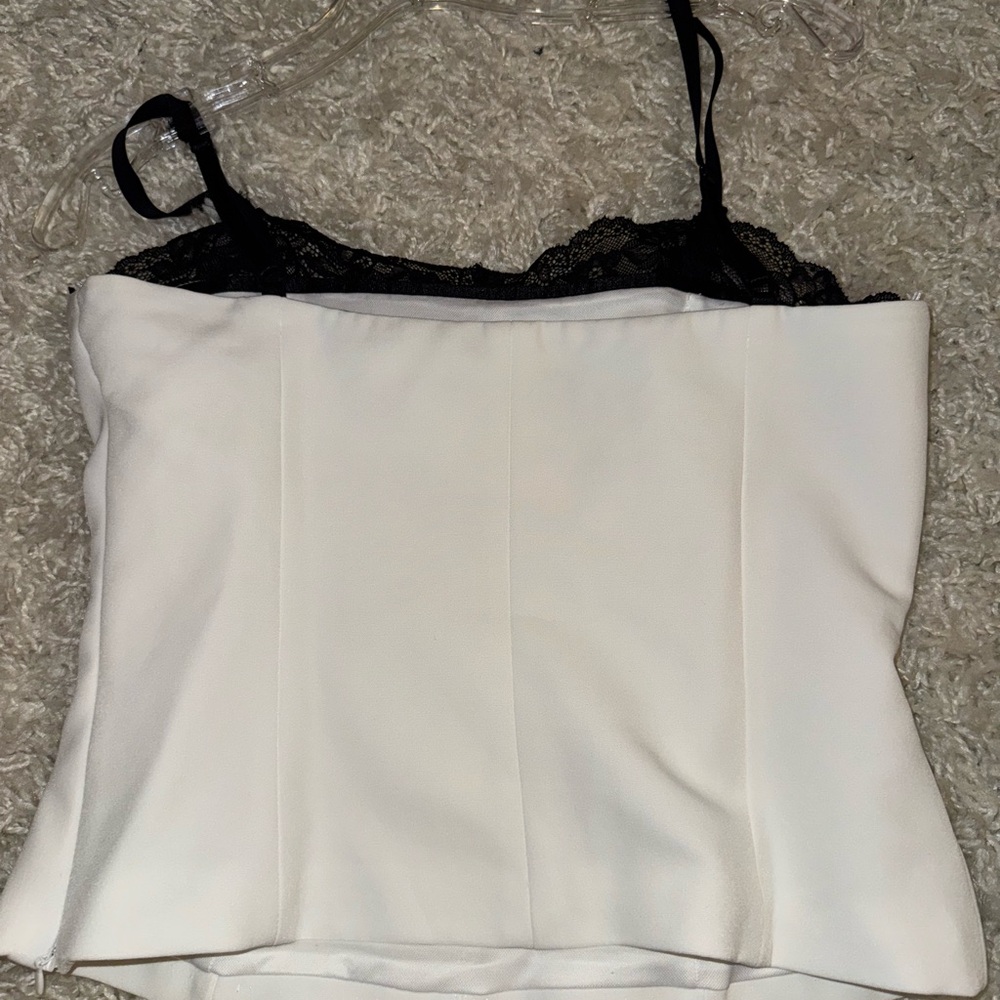 Elegant White and Black Lace Trim Top